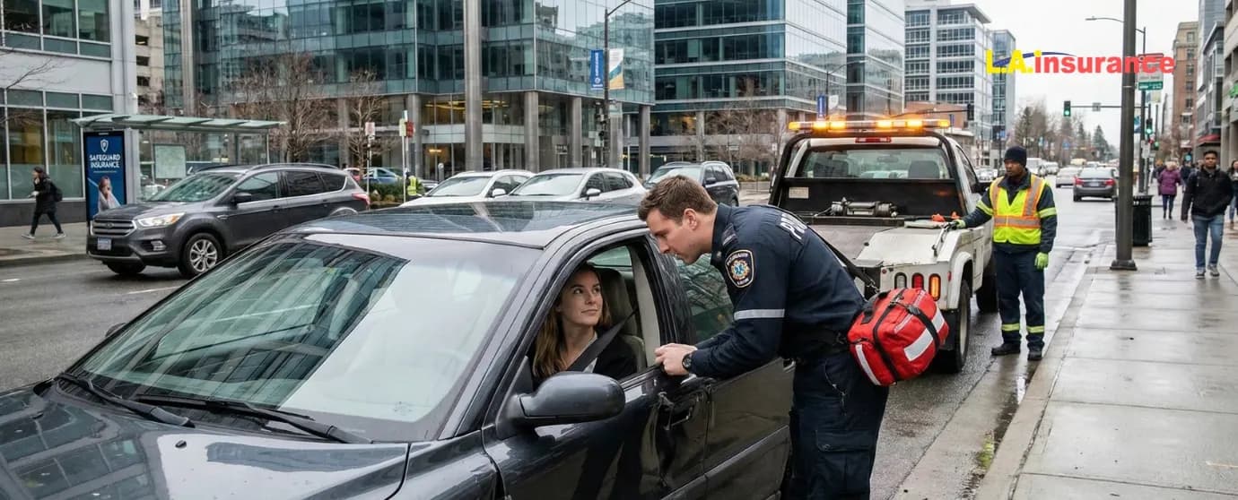 What is Medical Payments Coverage for Car Insurance? Car accident scene with police officer and driver discussing incident, representing medical payments coverage